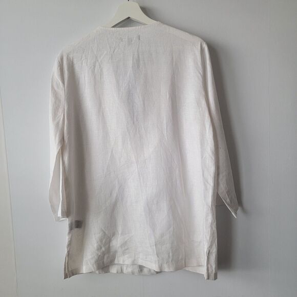 Adrienne Vittadini studio womens 100% Linen Tunic top size 10 embroidery - Picture 2 of 7
